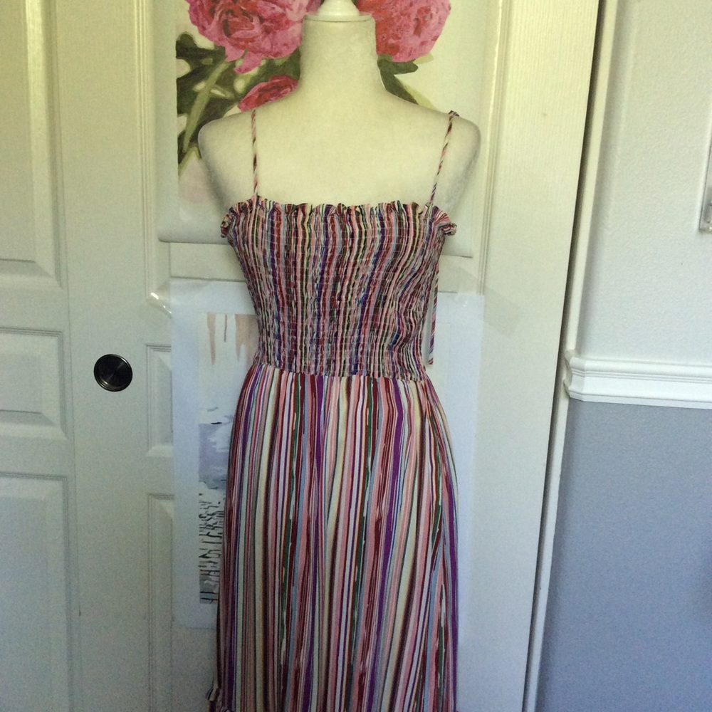 Colorful Striped Smocked Maxi Boho Ruffle Dress - Picture 8 of 8